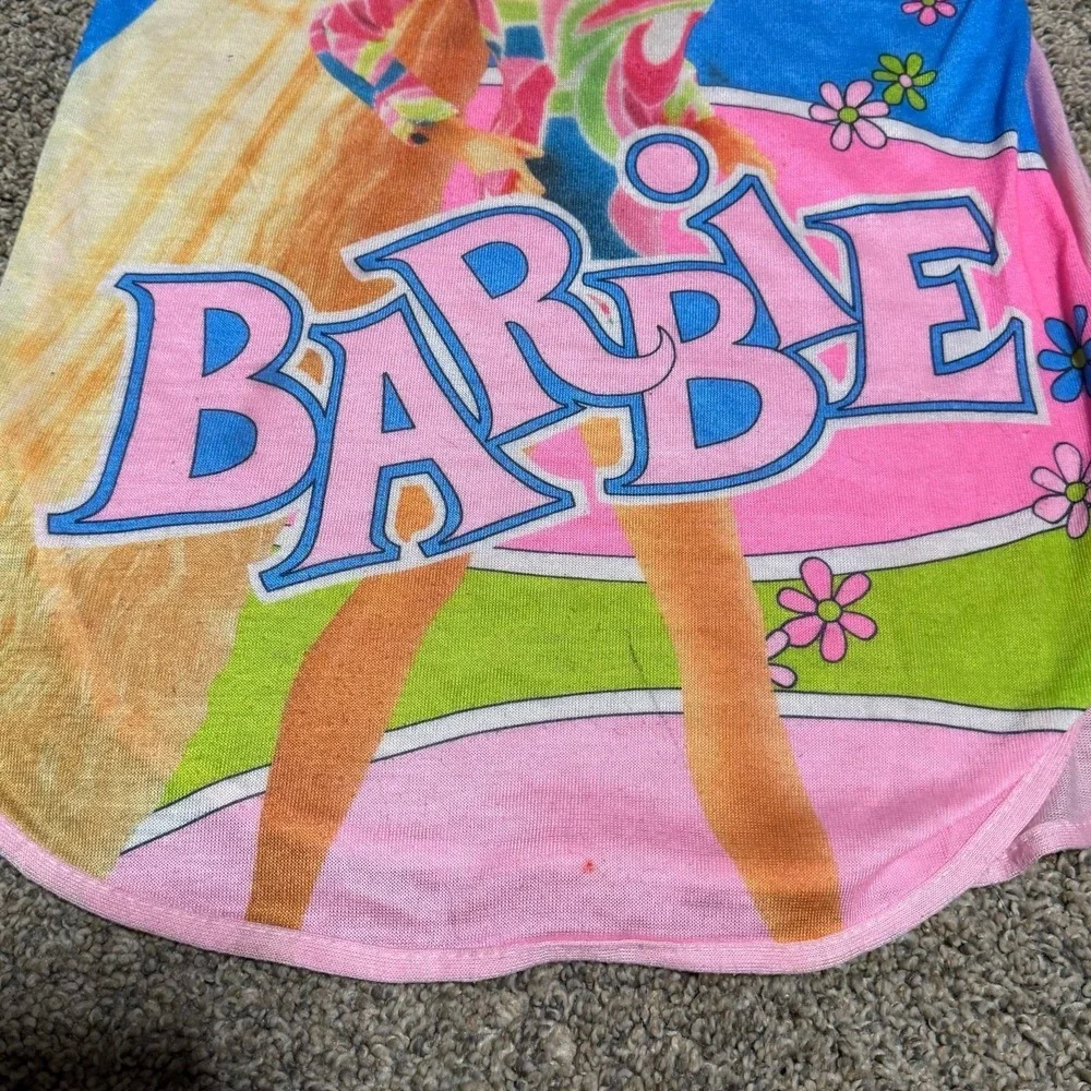 Vintage Barbie Nightgown w/‎ Matching Doll Dress Pink Graphic Mattel 1991 4/5T